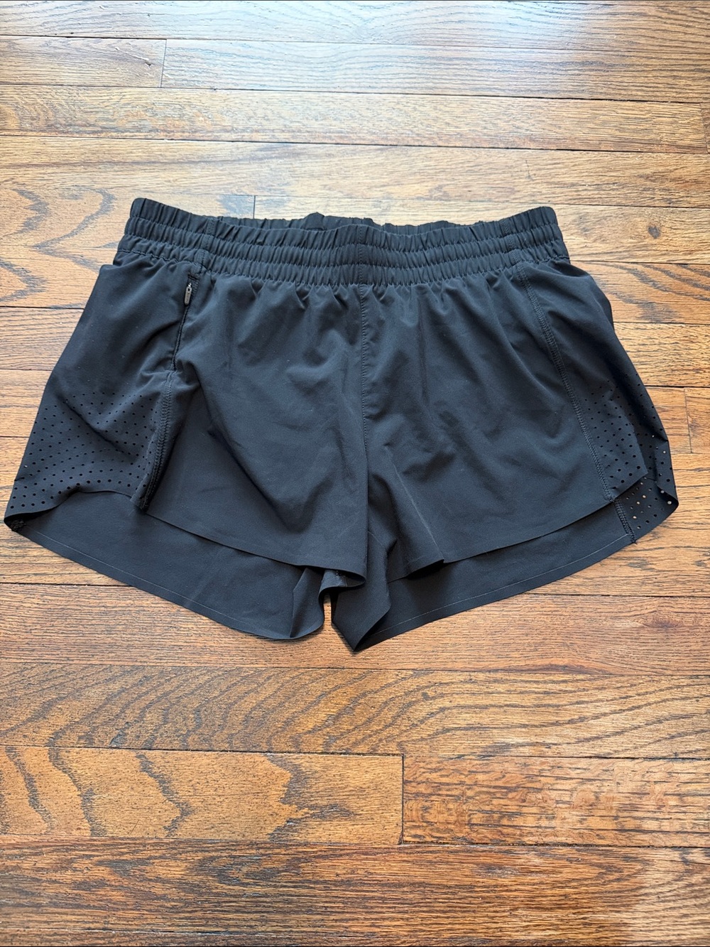Athleta Black Layered Athletic Shorts with Perforated Side Panels